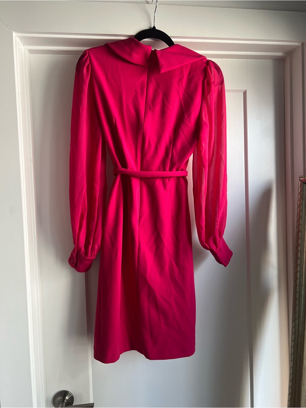 Vibrant Hot Pink Long-Sleeve Wrap Dress - Picture 2 of 3